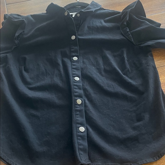 Bar III long sleeve button-down collared ruffle shoulder jacket shirt sz L - Picture 13 of 16